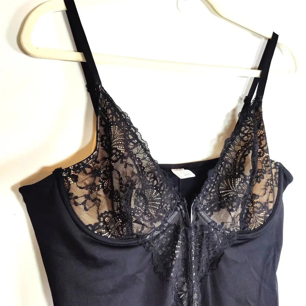 Popilush Lace Underwire Full Slip Dress XXL Black Lingerie Y2K Glam - Picture 2 of 4